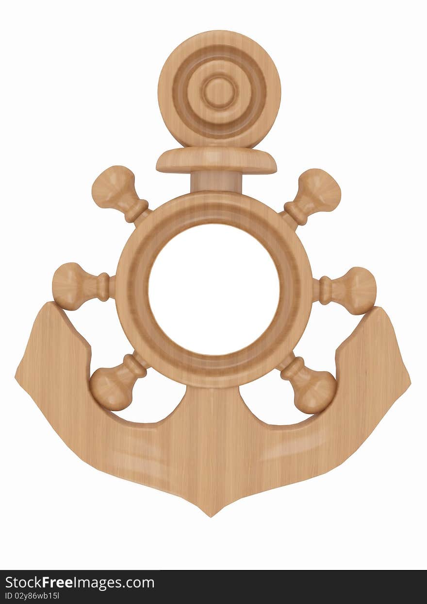 Empty wooden frame in the shape of wheel, isolated, render/illustration