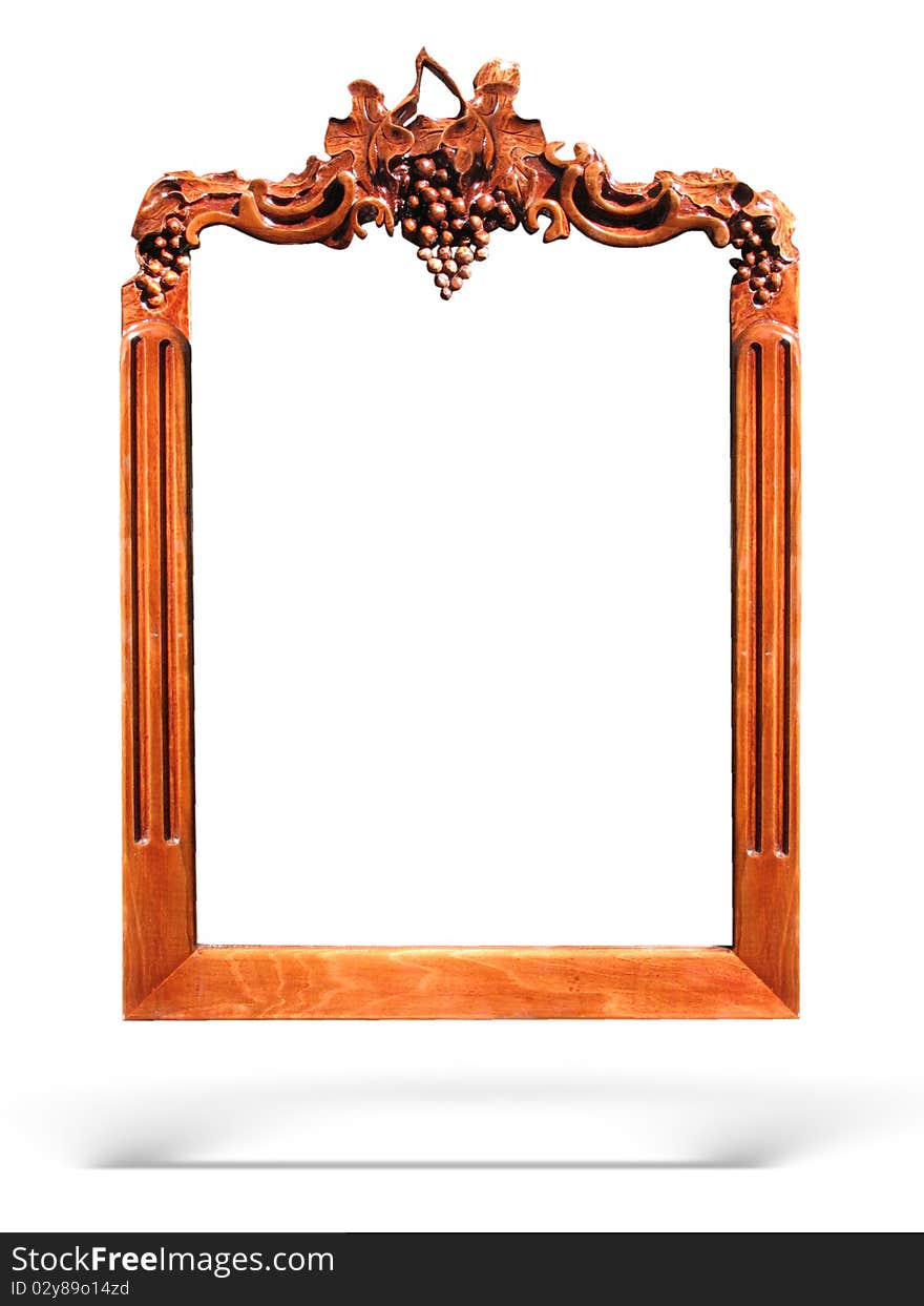 Wooden frame with grapes ornament isolated