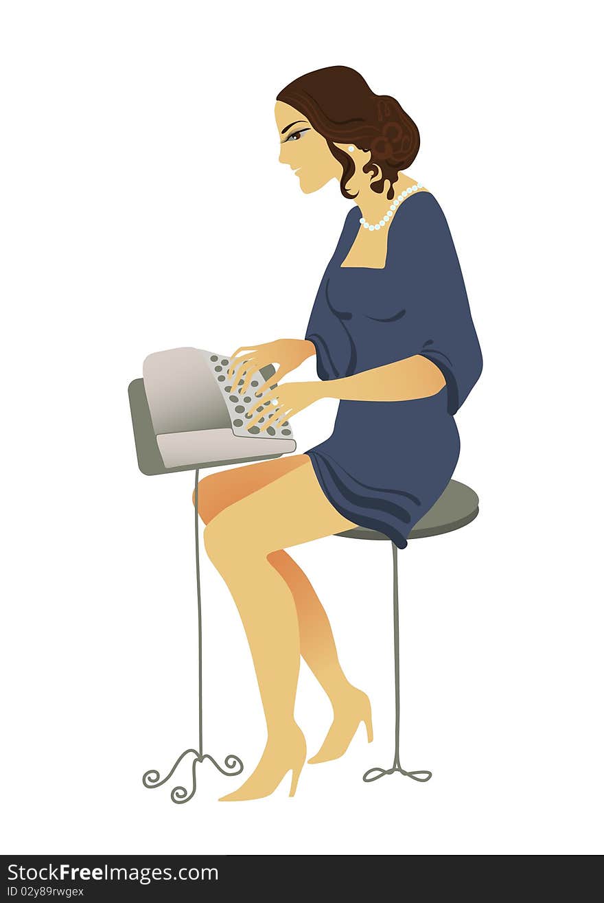 Old fashioned drawing typist romantic young woman. Old fashioned drawing typist romantic young woman