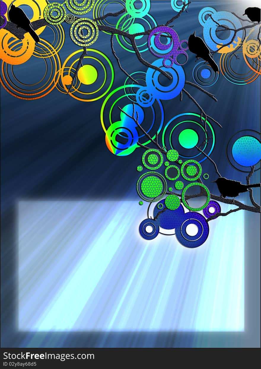 Colorful Circles and Birds Background