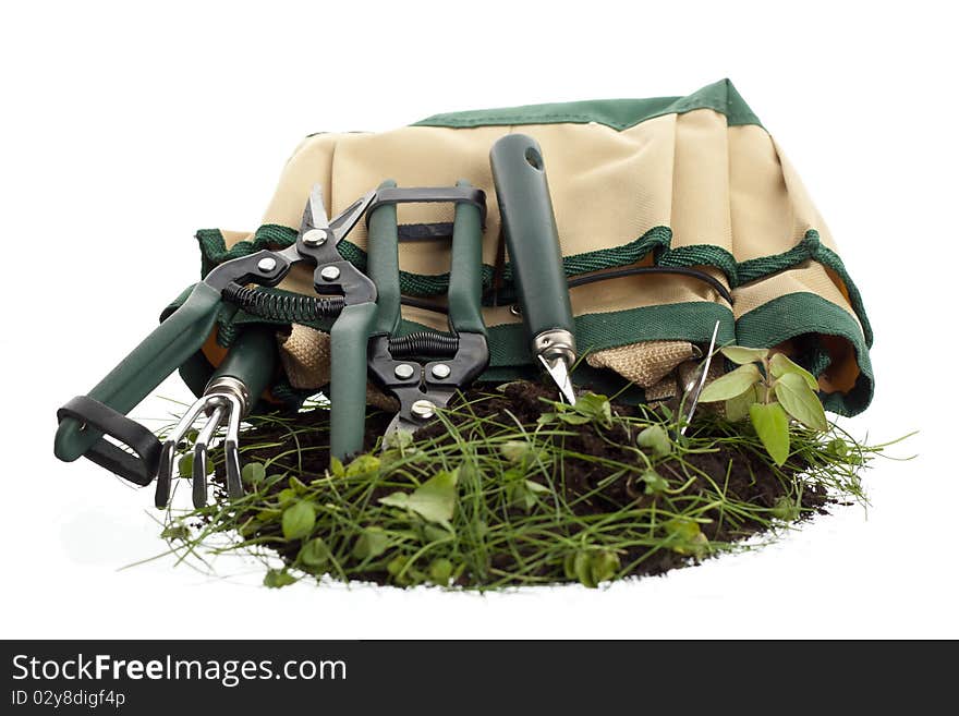 Set of garden tools and the holding bag