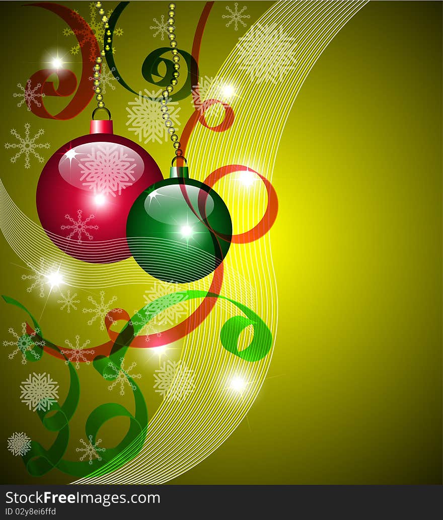 Christmas poster decorated with balloons and snowflakes. Christmas poster decorated with balloons and snowflakes