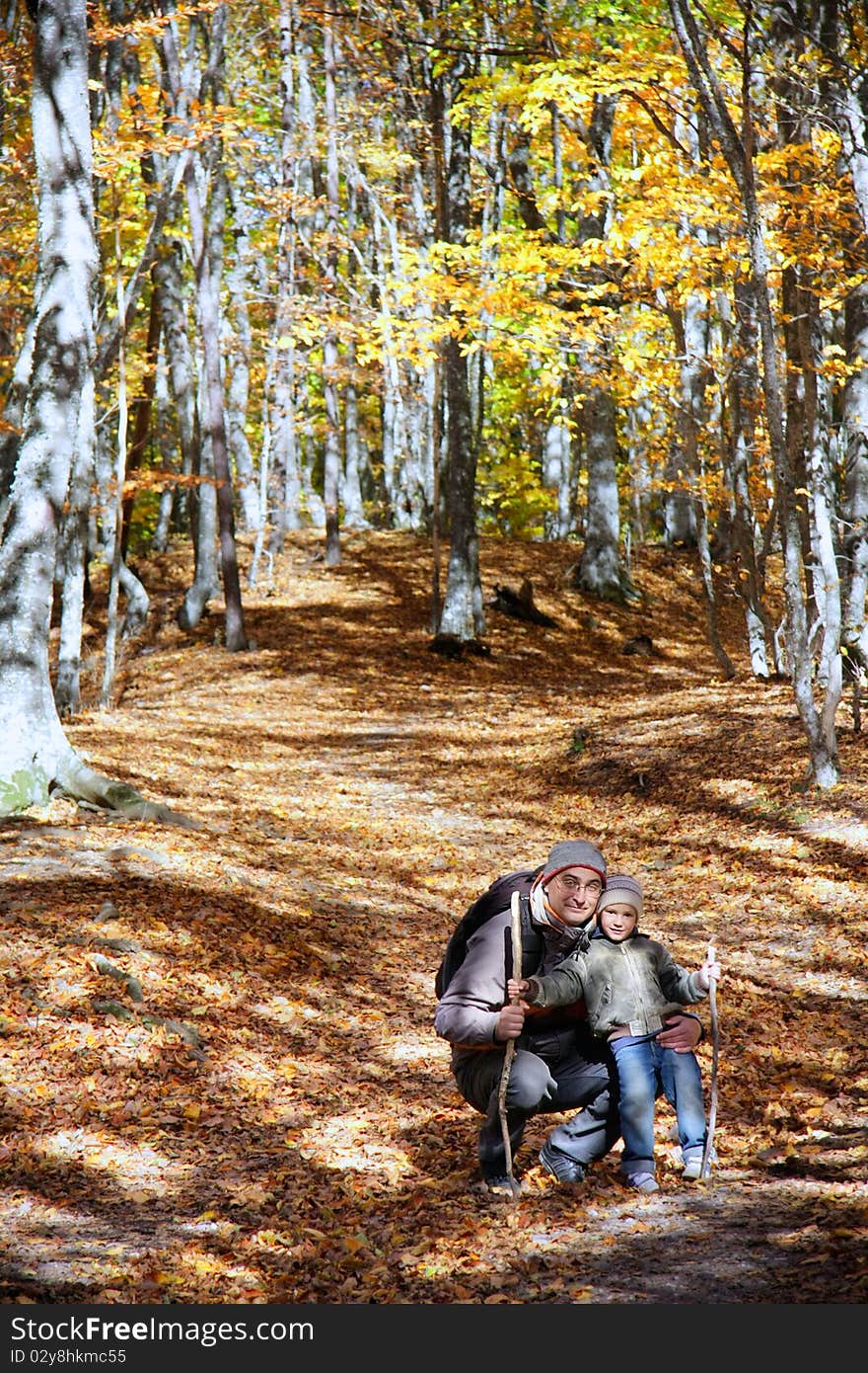 Father And Son In Forest