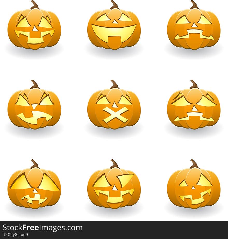 Nine different Illuminated Halloween pumpkin. Nine different Illuminated Halloween pumpkin