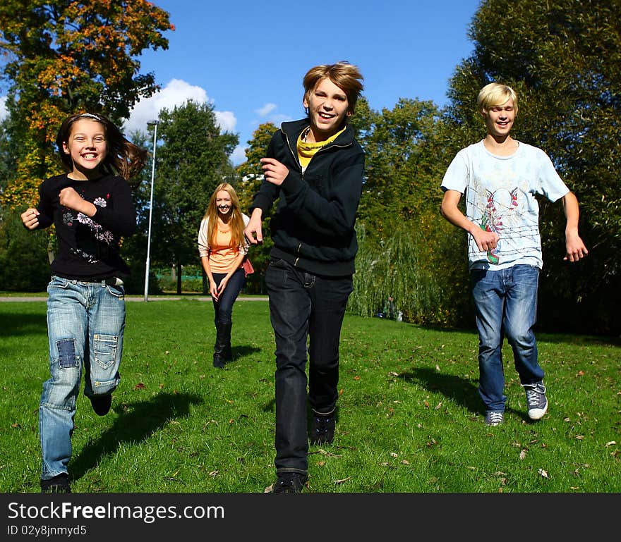 Happy family have fun in park