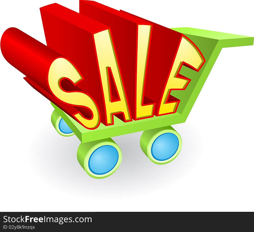 Icon of environmental cart with sale text. Icon of environmental cart with sale text