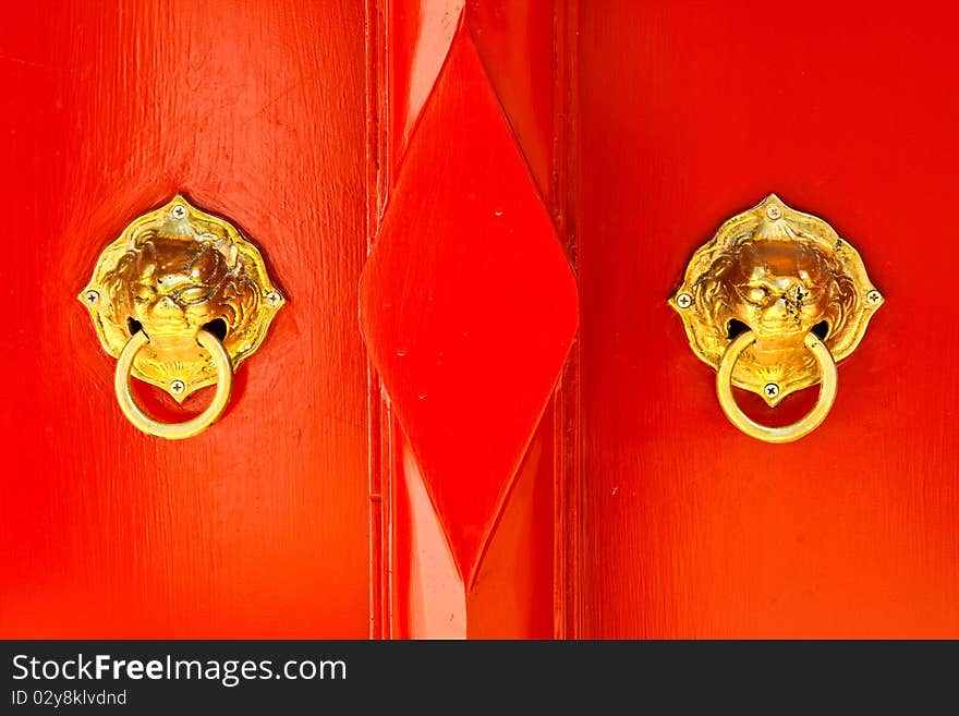 Red chinese door handle knocker