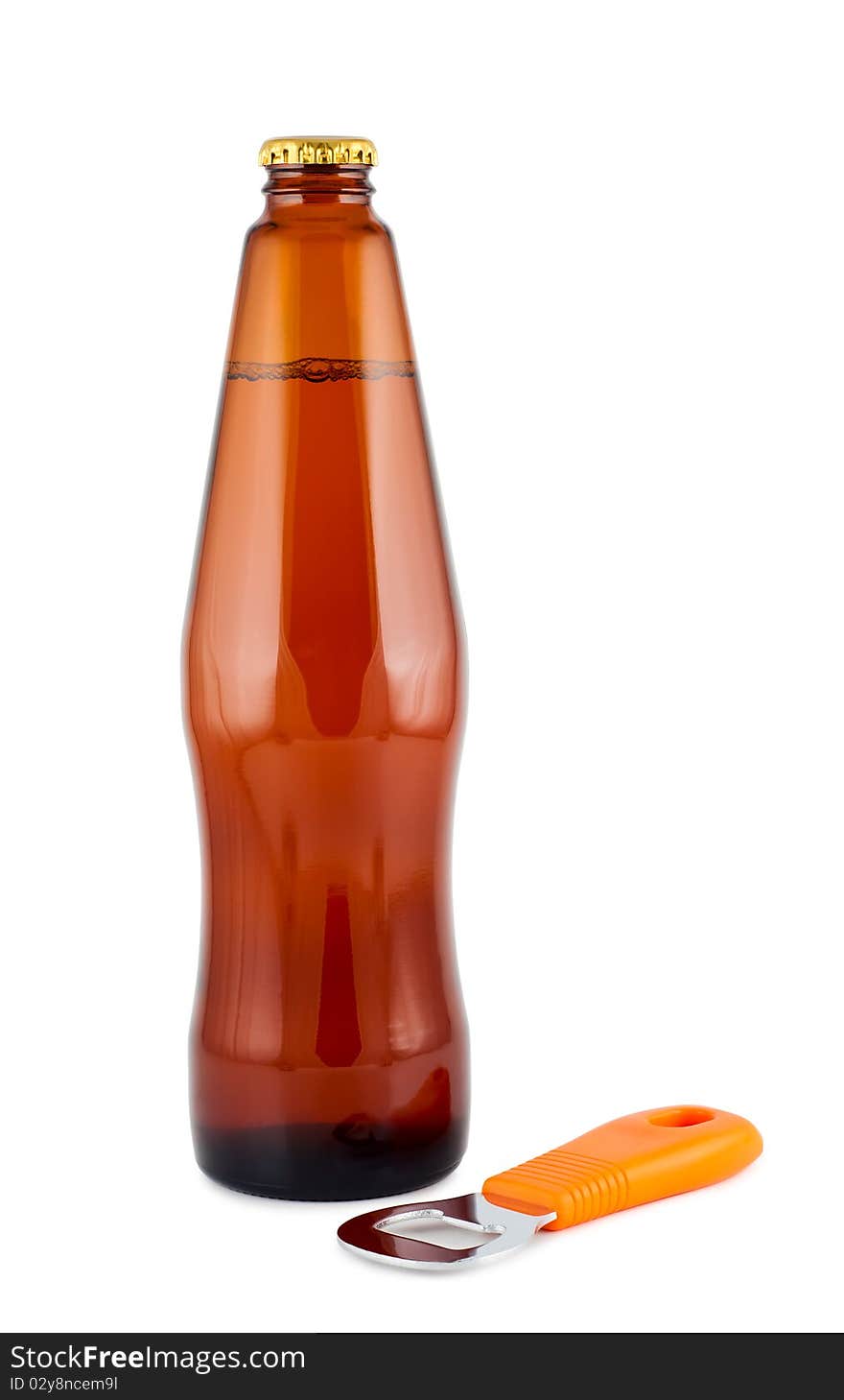 Bottle beer, bottle opener, isolated on white. Clipping path. Bottle beer, bottle opener, isolated on white. Clipping path.