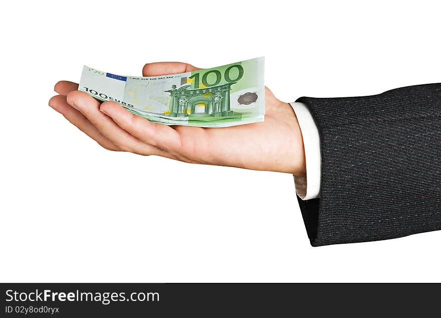 Hand with euro banknotes