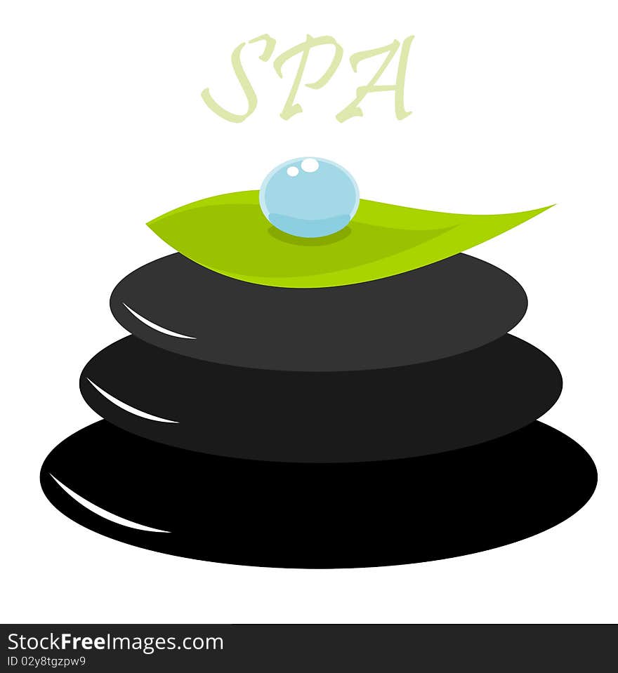 Spa still life. Water drop on leaf and stack of zen stones. Spa still life. Water drop on leaf and stack of zen stones