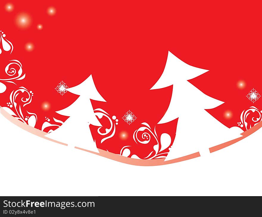 Christmas and new year background with trees, snowfalls and space for text