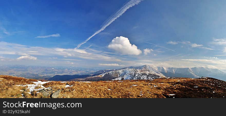 First snows in the mountains panorama