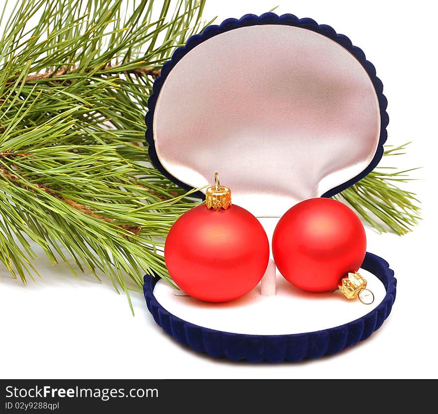 Christmas balls in small box for a gift isolated