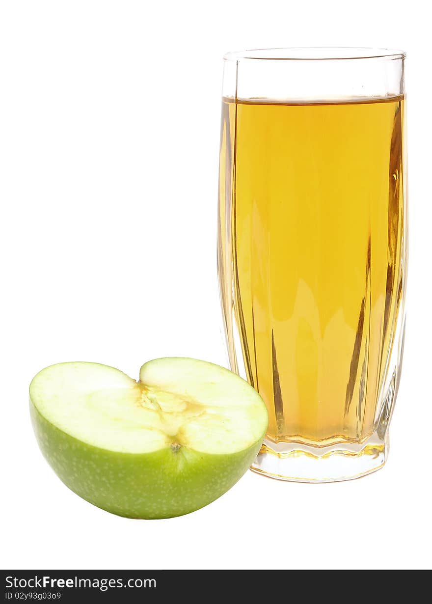 Apple juice in glass and fresh apples on white background. Apple juice in glass and fresh apples on white background