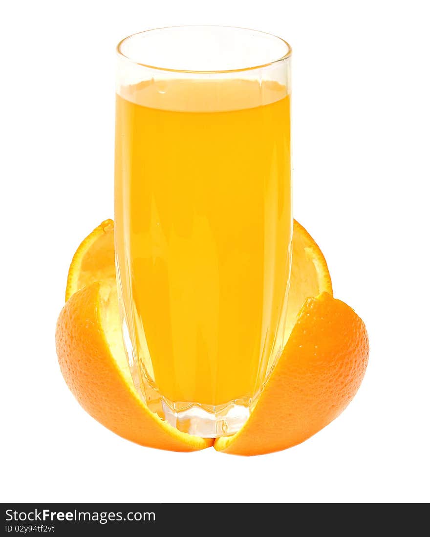 Orange juice in a glass on rind