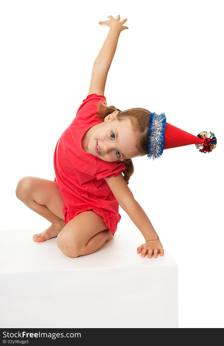 Girl in Christmas hat.