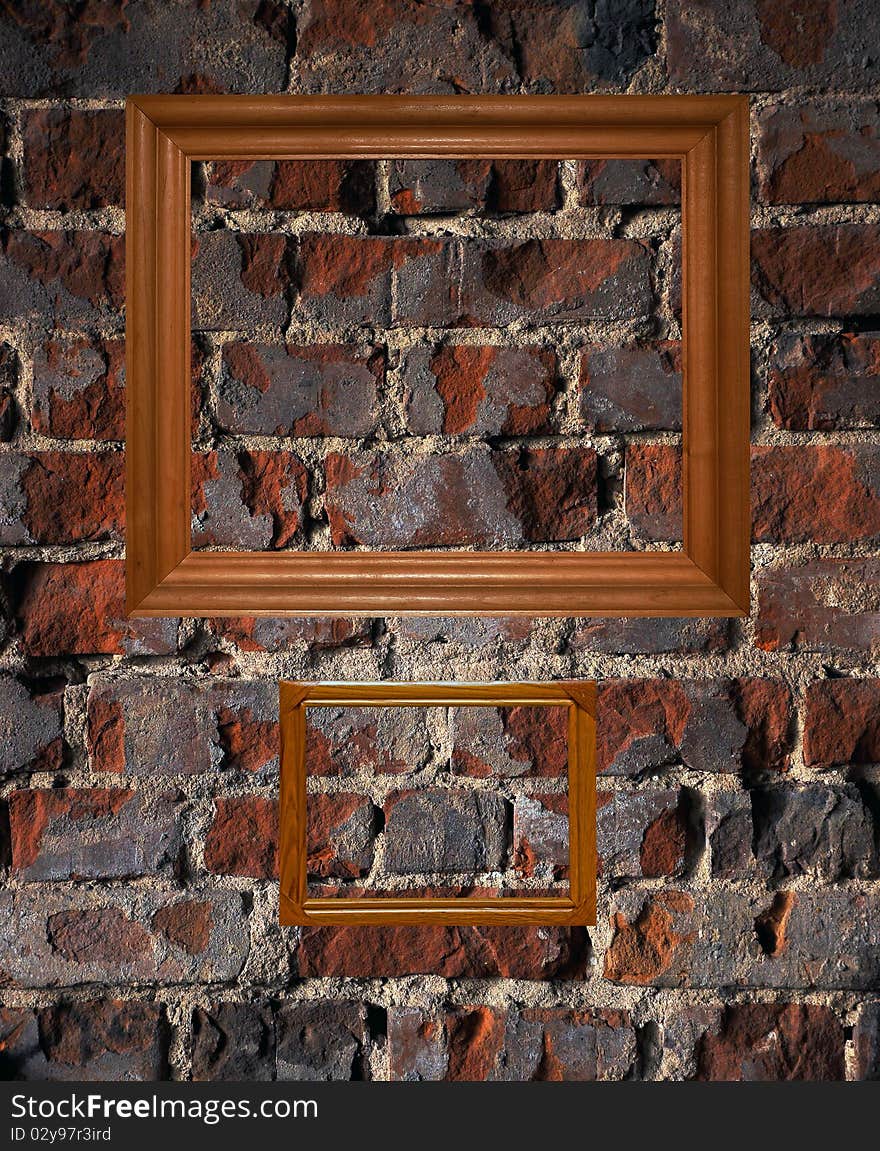 Blank photo frame on old brick wall. Blank photo frame on old brick wall