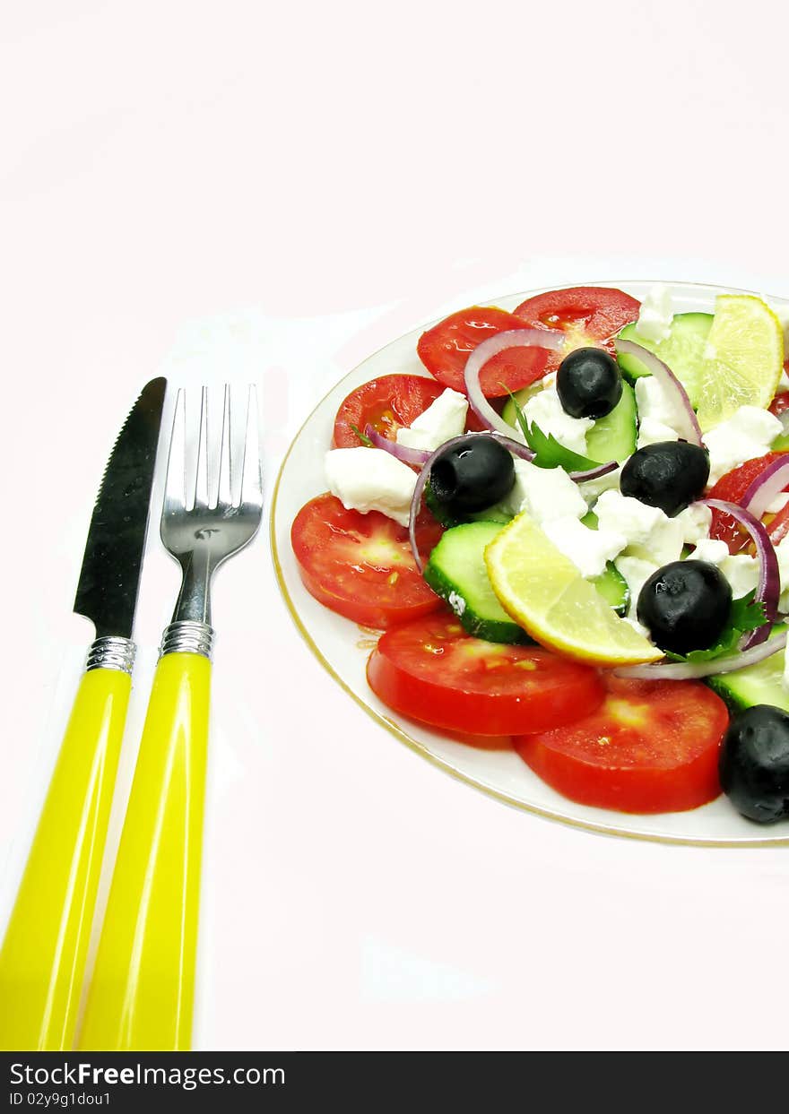 Greek salad with cheese olive and tomato