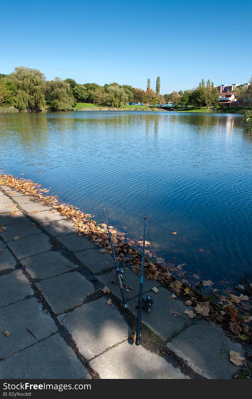 Fishing rod on the lake side