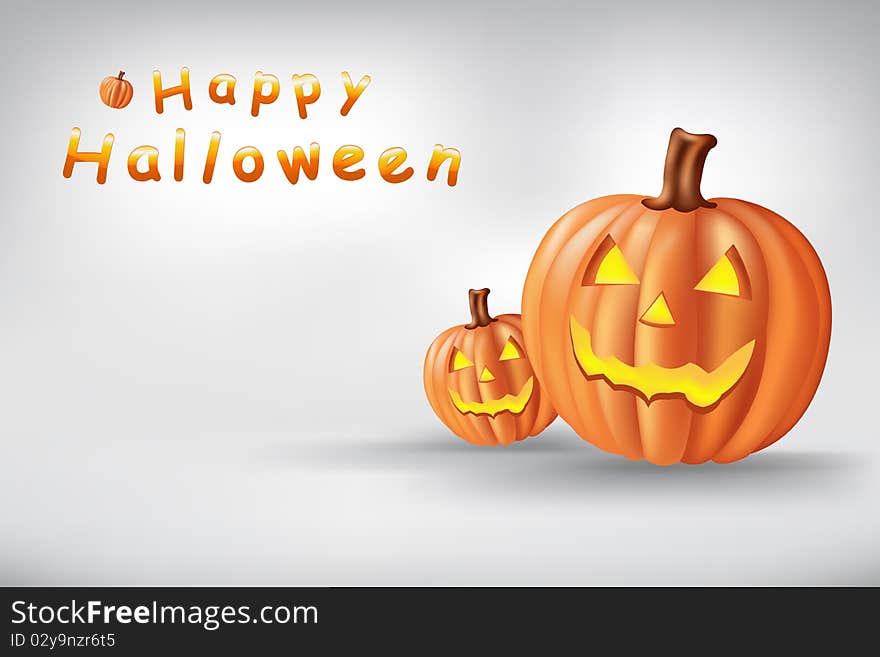 3 Pumpkins On Grey Background With Text, Vector Illustration. 3 Pumpkins On Grey Background With Text, Vector Illustration