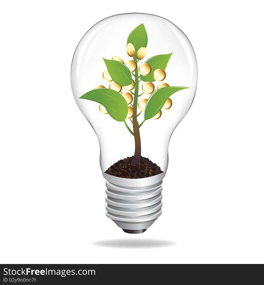 Bulb With Sprout And Coins. Vector