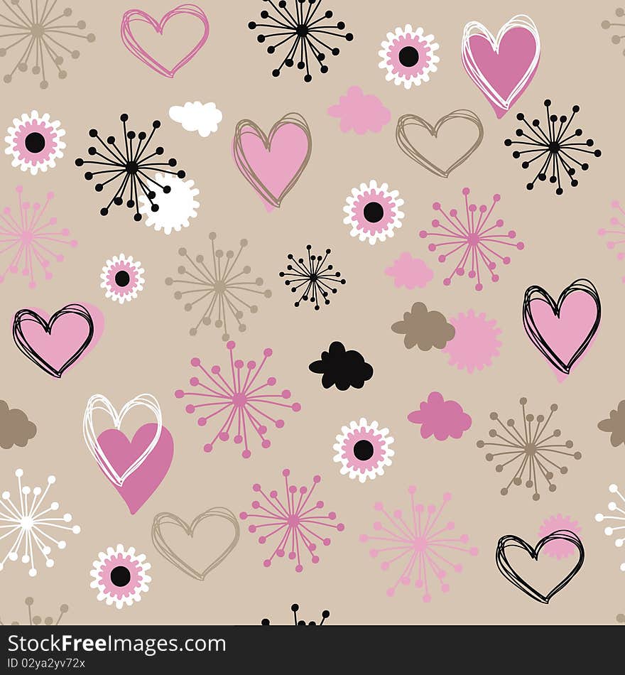 Colorful seamless with flowers pattern and heart. Colorful seamless with flowers pattern and heart