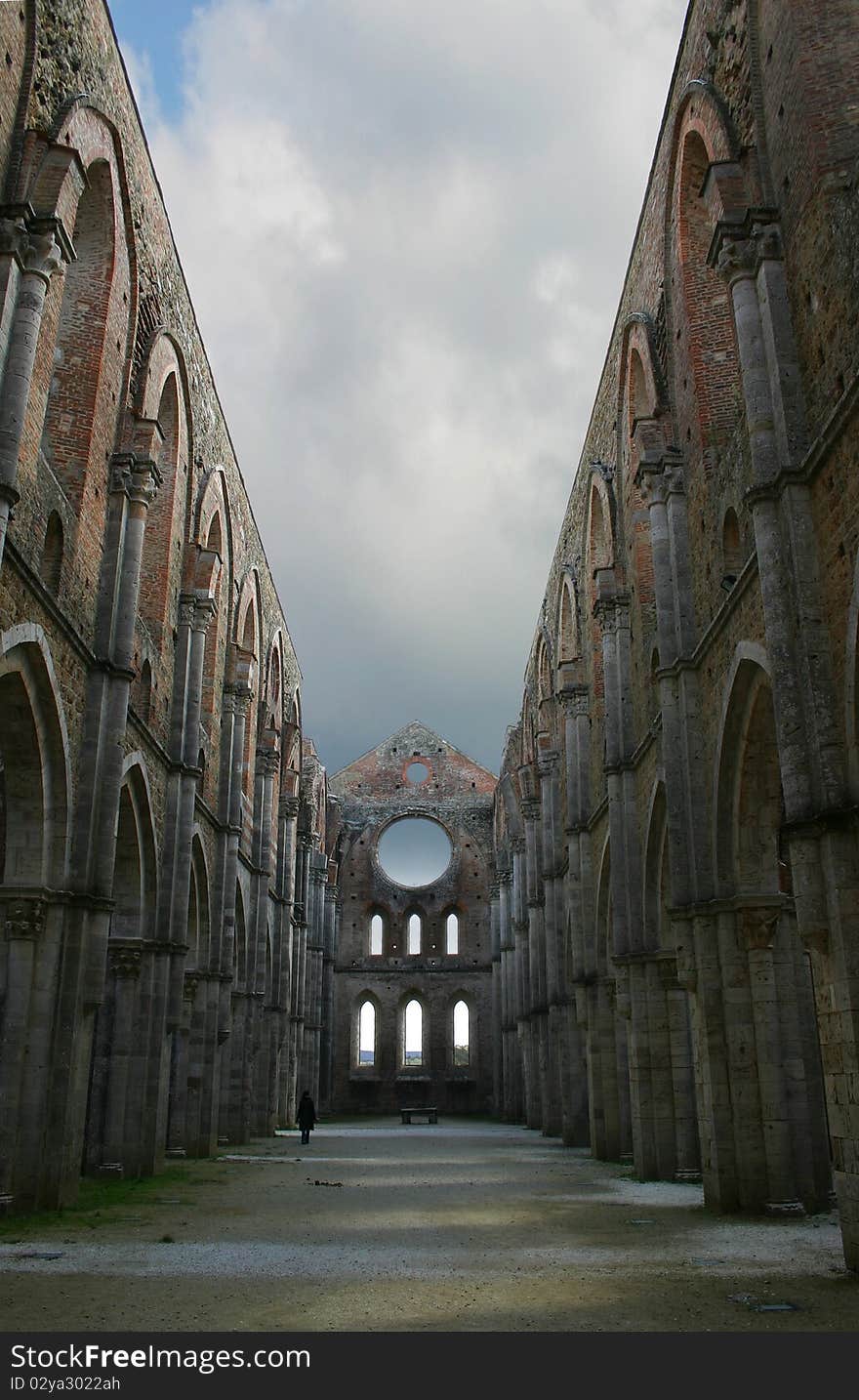 A graet view of San Galgano abbey, Tuscany