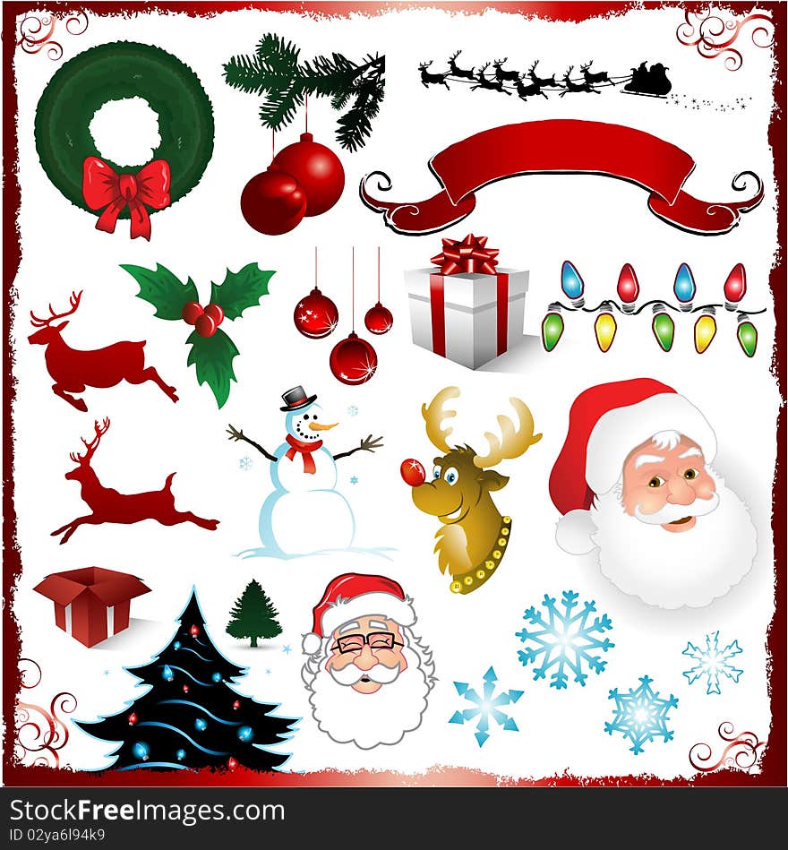 Multiple Christmas decorative elements, vector illustration. Multiple Christmas decorative elements, vector illustration