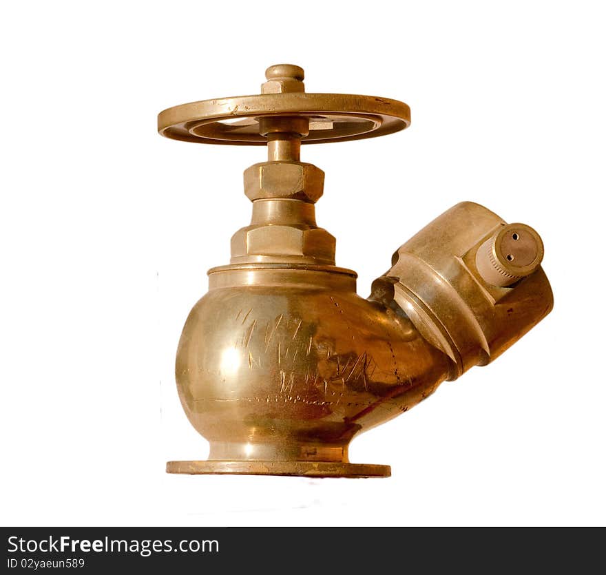 Brass fire hydrant on a white background