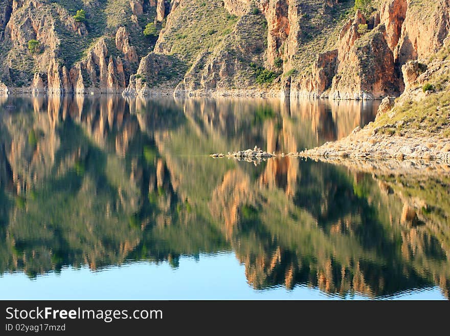 Lake and cliffs around Cenajo Dam, Spain