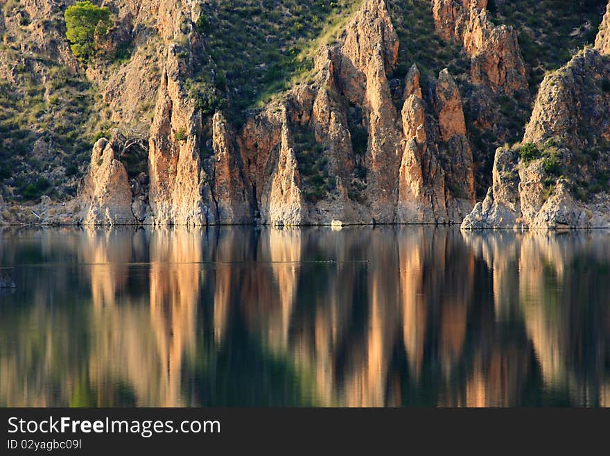 Lake and cliffs around Cenajo Dam, Spain