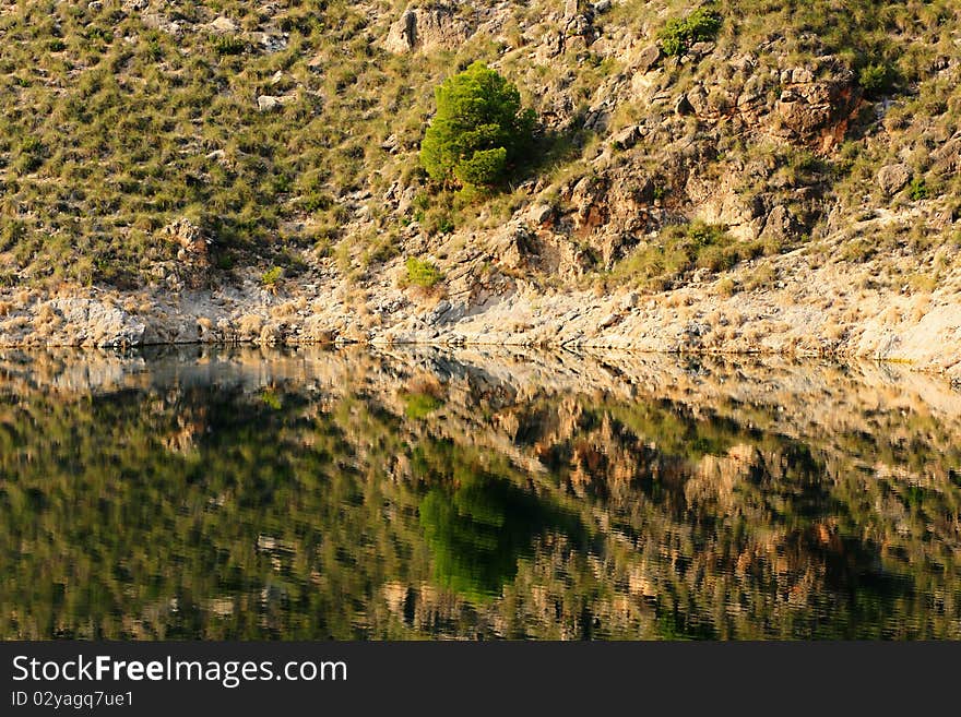 Lake and cliffs around Cenajo Dam, Spain