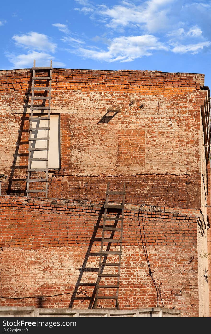 The building of red brick. The building of red brick