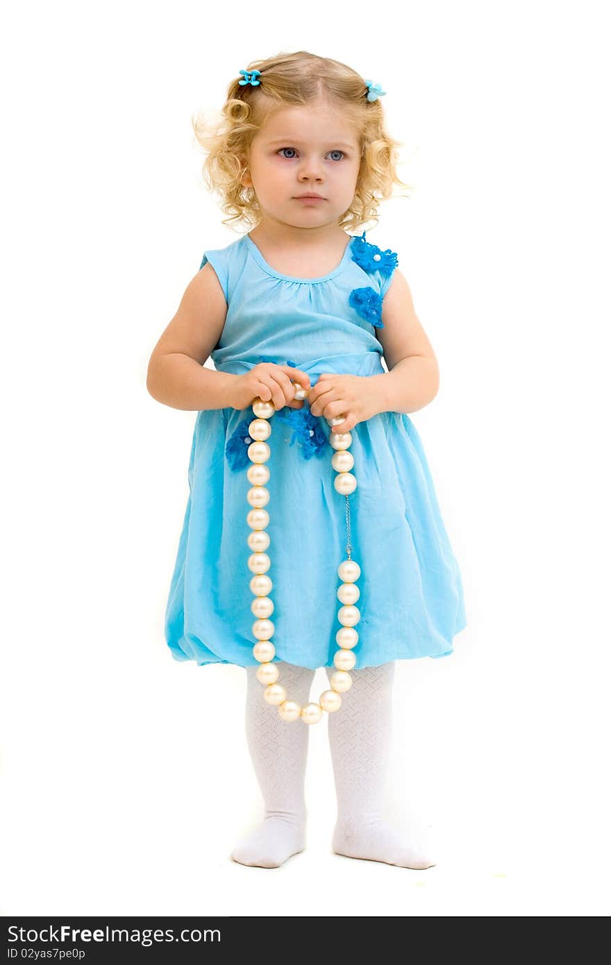 Cute child in blue isolated