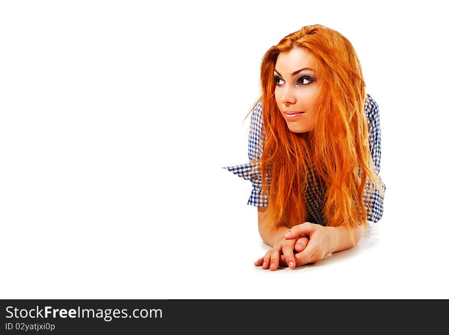 Attractive young smiling girl in shirt