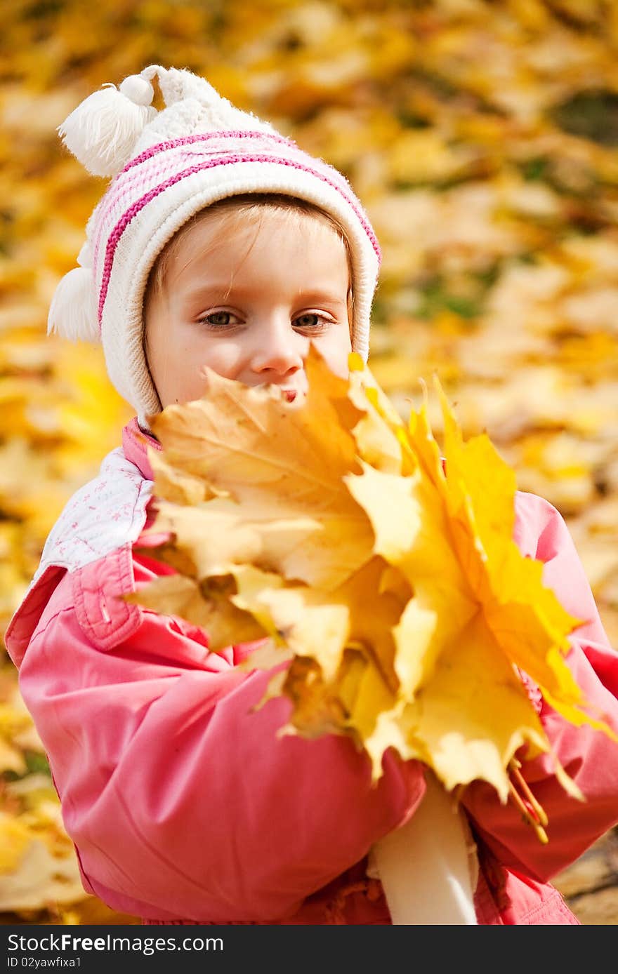 Autumn portrait of cute little caucasian girl. Autumn portrait of cute little caucasian girl