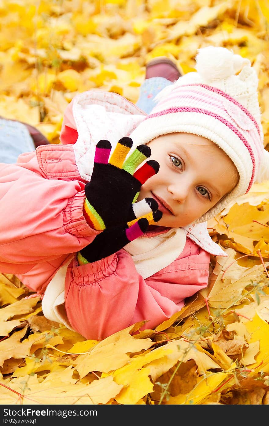 Autumn portrait of cute little caucasian girl. Autumn portrait of cute little caucasian girl