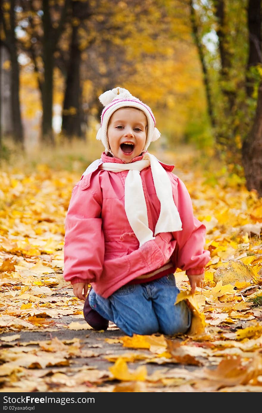 Autumn portrait of cute little caucasian girl. Autumn portrait of cute little caucasian girl