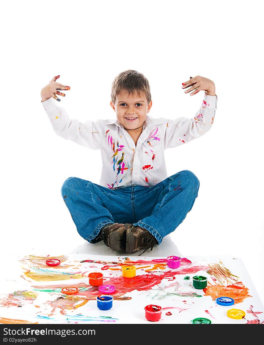 Adorable 3 Year Old Boy Covered In Paint