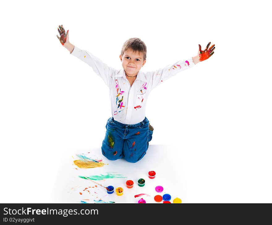 Little Boy Covered In Bright Paint