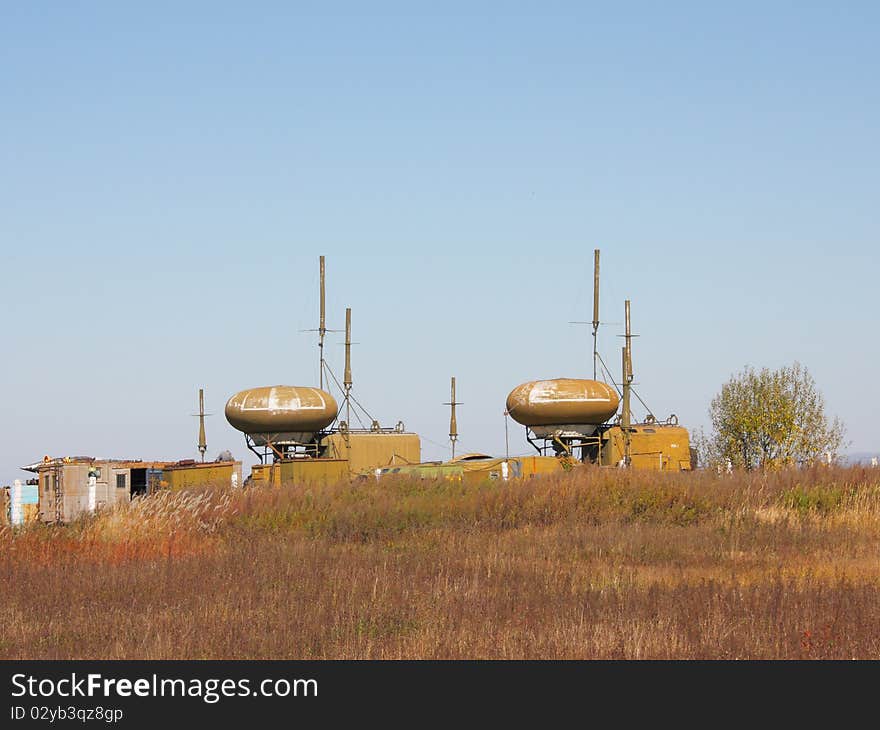 The military round aerial for navigation of planes and helicopters in airdromes