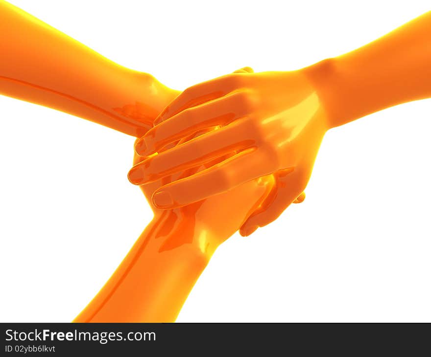 Yellow teamwork symbol 3d arms