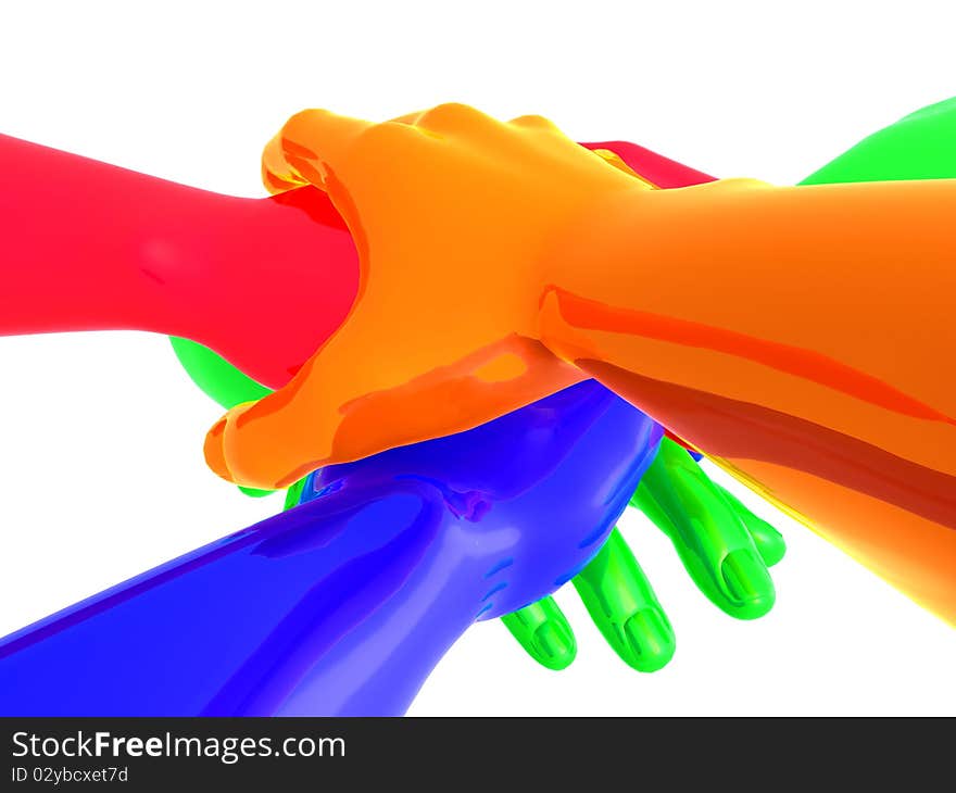 Colorful teamwork symbol 3d arms illustration