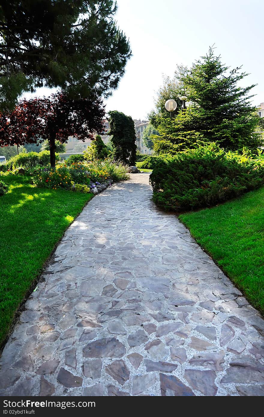 Garden stone path at the park of nice city france