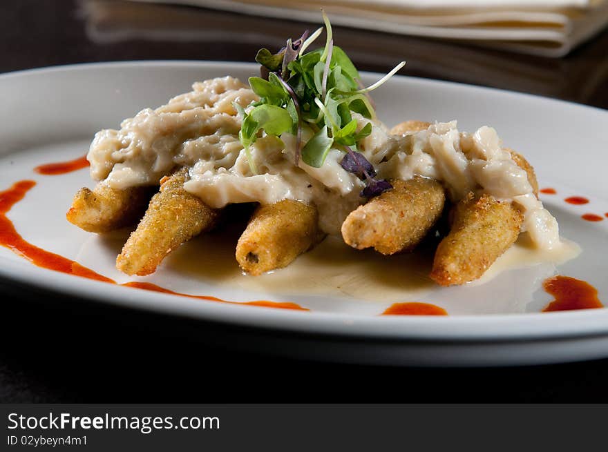 Cornmeal crusted okra with slaw