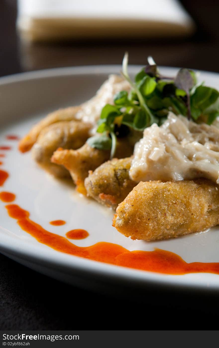 Cornmeal crusted okra with slaw