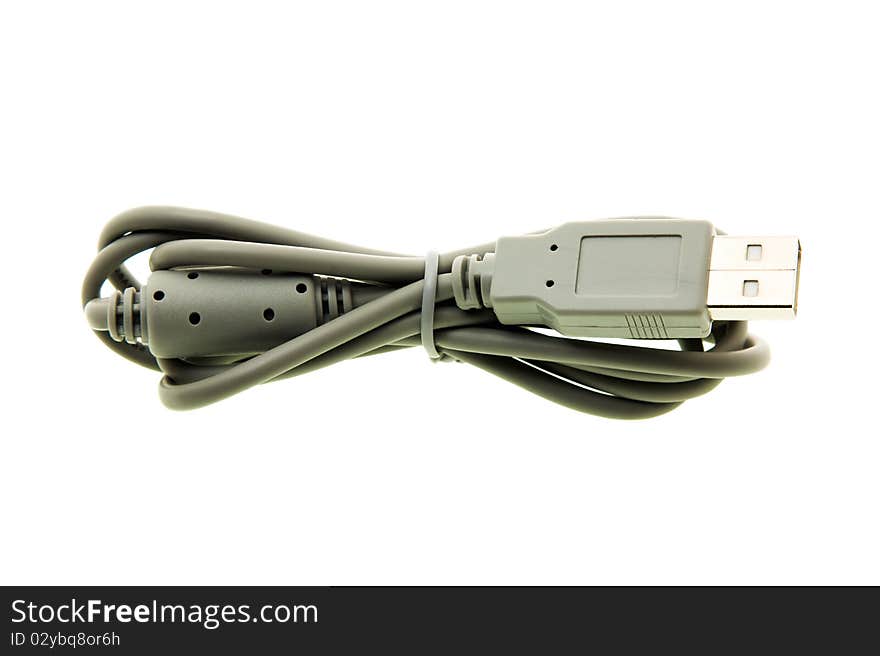 Gray usb a cable for communication on a white background