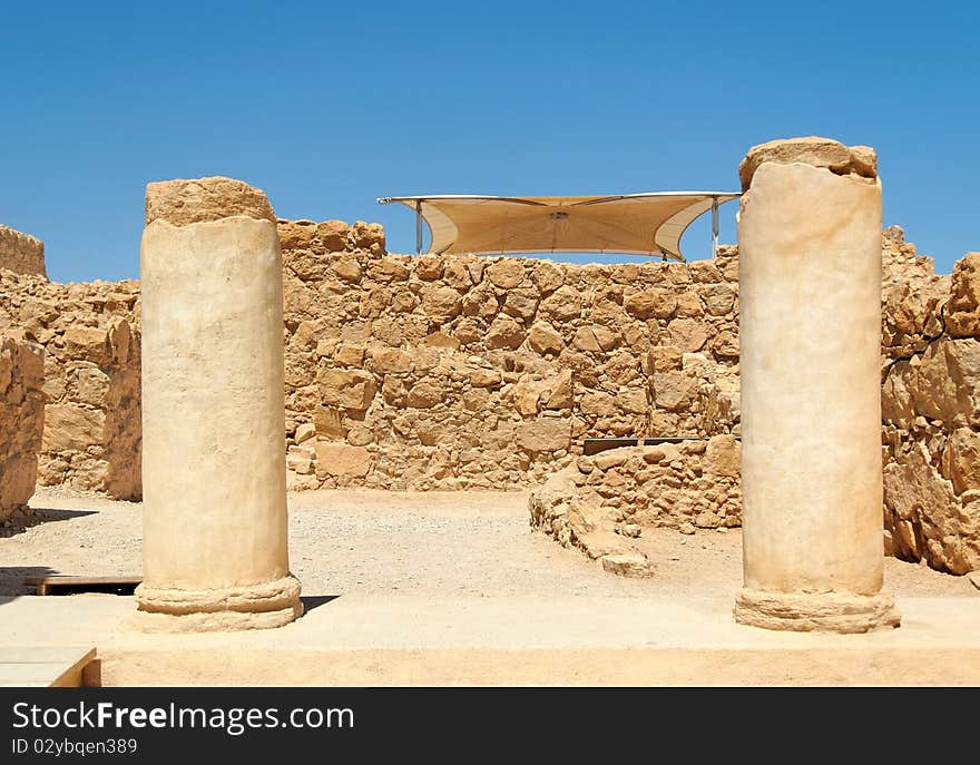 Ruins of ancient sandstone colonnade. Ruins of ancient sandstone colonnade