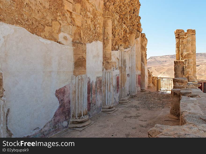 Ruins of wall and colonnade of ancient Masada palace of King Herod. Ruins of wall and colonnade of ancient Masada palace of King Herod