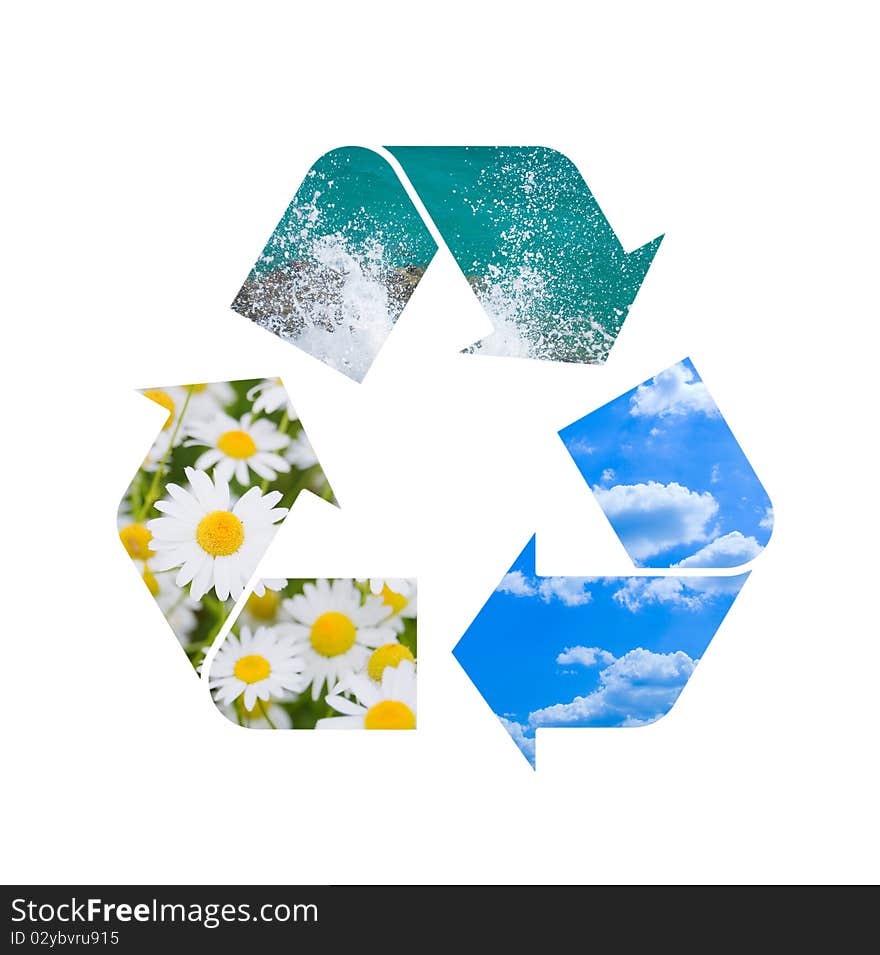 Conceptual recycling sign with images of nature